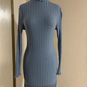 SHEIN Ribbed Long Sleeve Dress in Blue